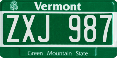VT license plate ZXJ987