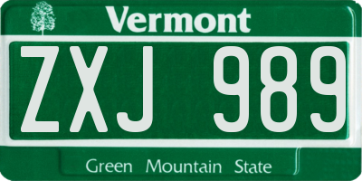 VT license plate ZXJ989