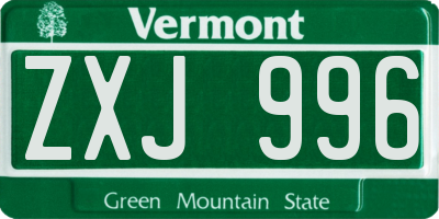 VT license plate ZXJ996