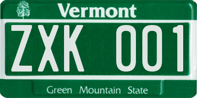 VT license plate ZXK001