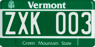 VT license plate ZXK003