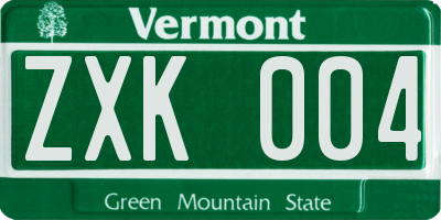 VT license plate ZXK004