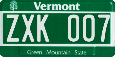 VT license plate ZXK007