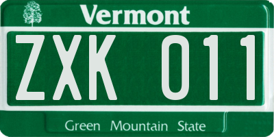 VT license plate ZXK011
