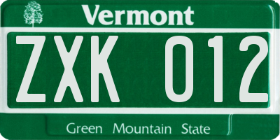VT license plate ZXK012