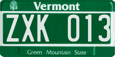 VT license plate ZXK013