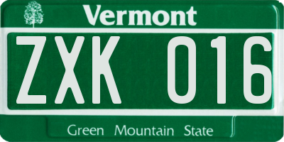 VT license plate ZXK016