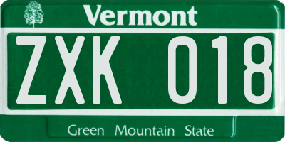 VT license plate ZXK018