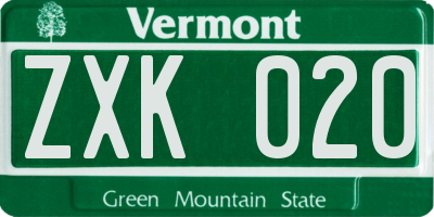 VT license plate ZXK020