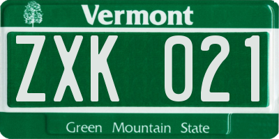 VT license plate ZXK021