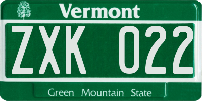VT license plate ZXK022