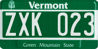 VT license plate ZXK023