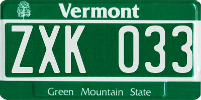 VT license plate ZXK033