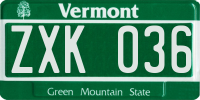 VT license plate ZXK036