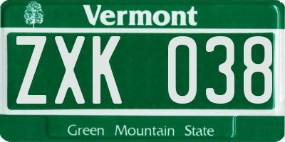 VT license plate ZXK038