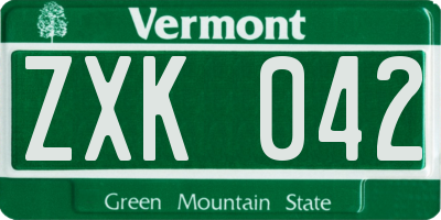 VT license plate ZXK042