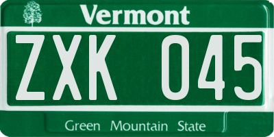 VT license plate ZXK045