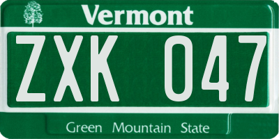 VT license plate ZXK047