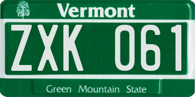 VT license plate ZXK061