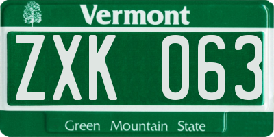 VT license plate ZXK063