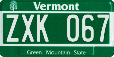 VT license plate ZXK067
