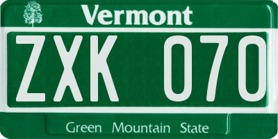 VT license plate ZXK070