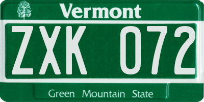 VT license plate ZXK072