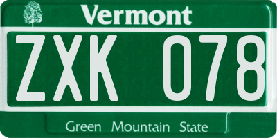 VT license plate ZXK078
