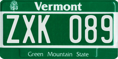 VT license plate ZXK089