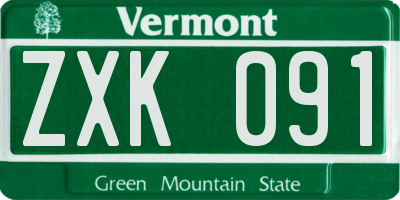 VT license plate ZXK091