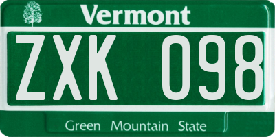 VT license plate ZXK098