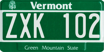 VT license plate ZXK102