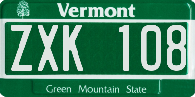 VT license plate ZXK108