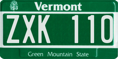 VT license plate ZXK110
