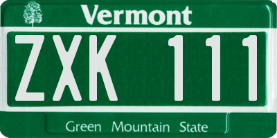 VT license plate ZXK111