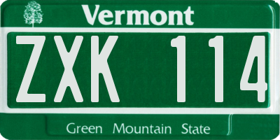VT license plate ZXK114