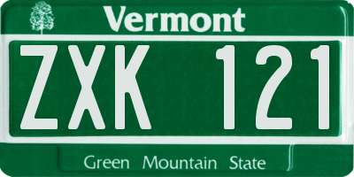 VT license plate ZXK121