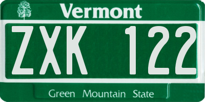 VT license plate ZXK122