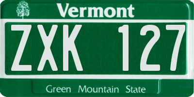 VT license plate ZXK127