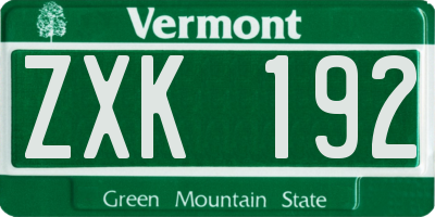 VT license plate ZXK192