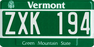 VT license plate ZXK194
