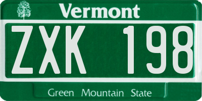 VT license plate ZXK198