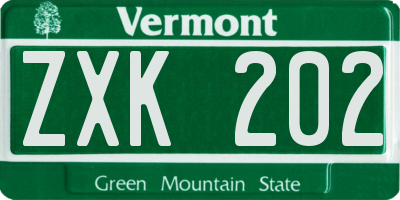 VT license plate ZXK202
