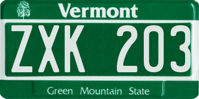 VT license plate ZXK203
