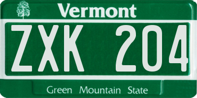 VT license plate ZXK204