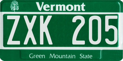 VT license plate ZXK205