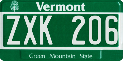 VT license plate ZXK206