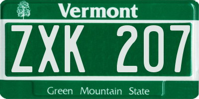 VT license plate ZXK207