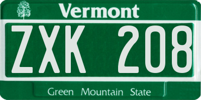 VT license plate ZXK208