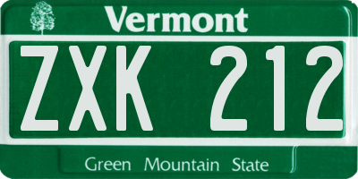 VT license plate ZXK212